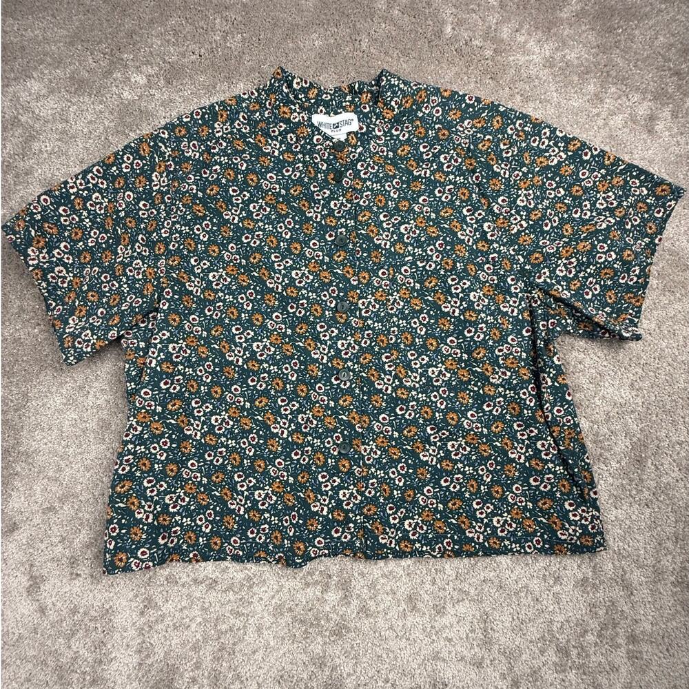 White Stag Floral Cropped Button Up Top Plus Size 20W Short Sleeve Boxy Blouse